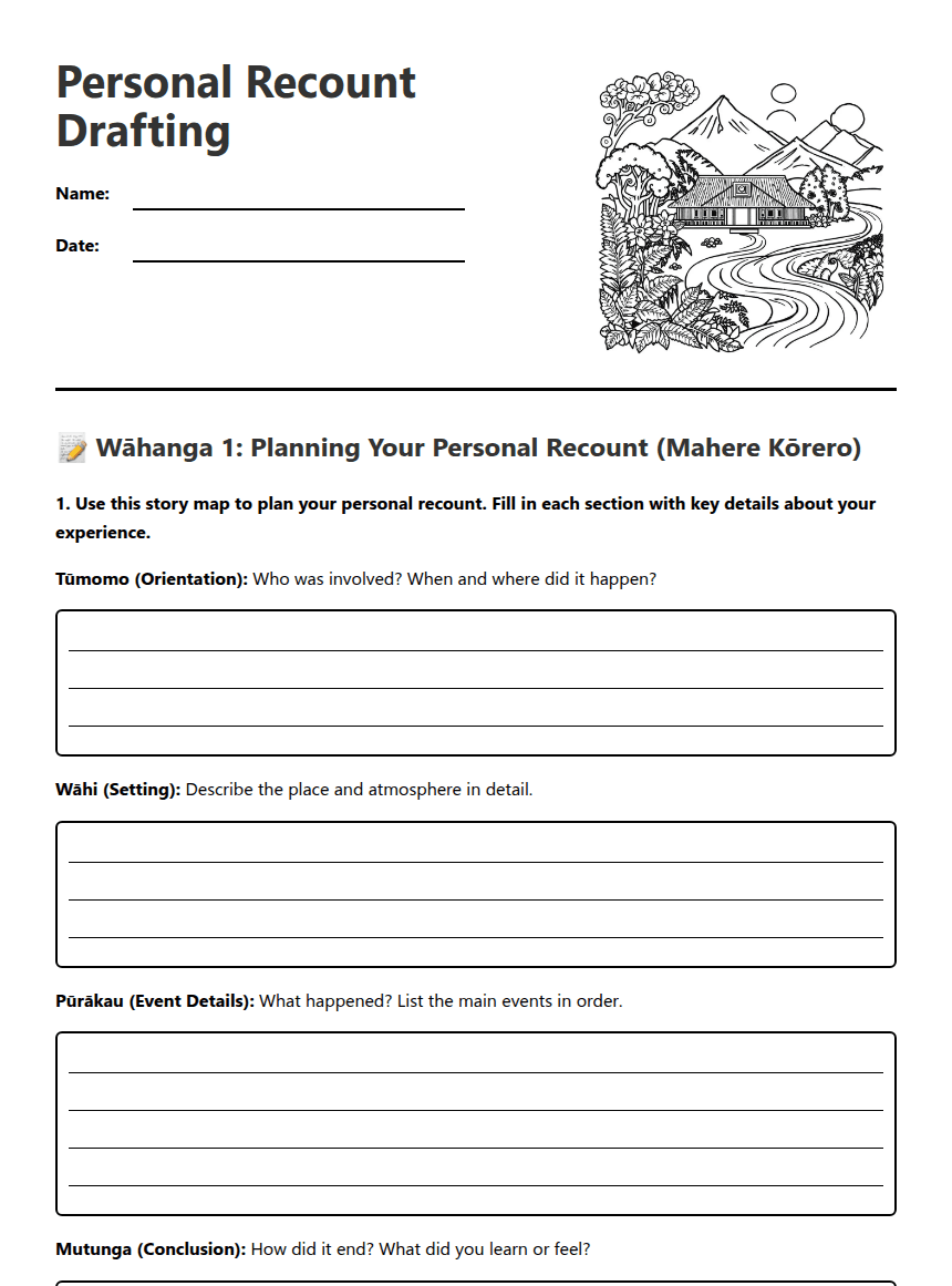 Personal Recount Drafting worksheet preview