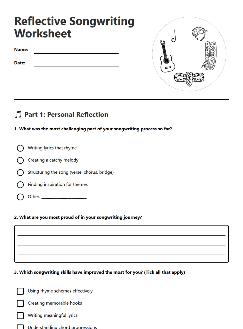 Reflective Songwriting Worksheet