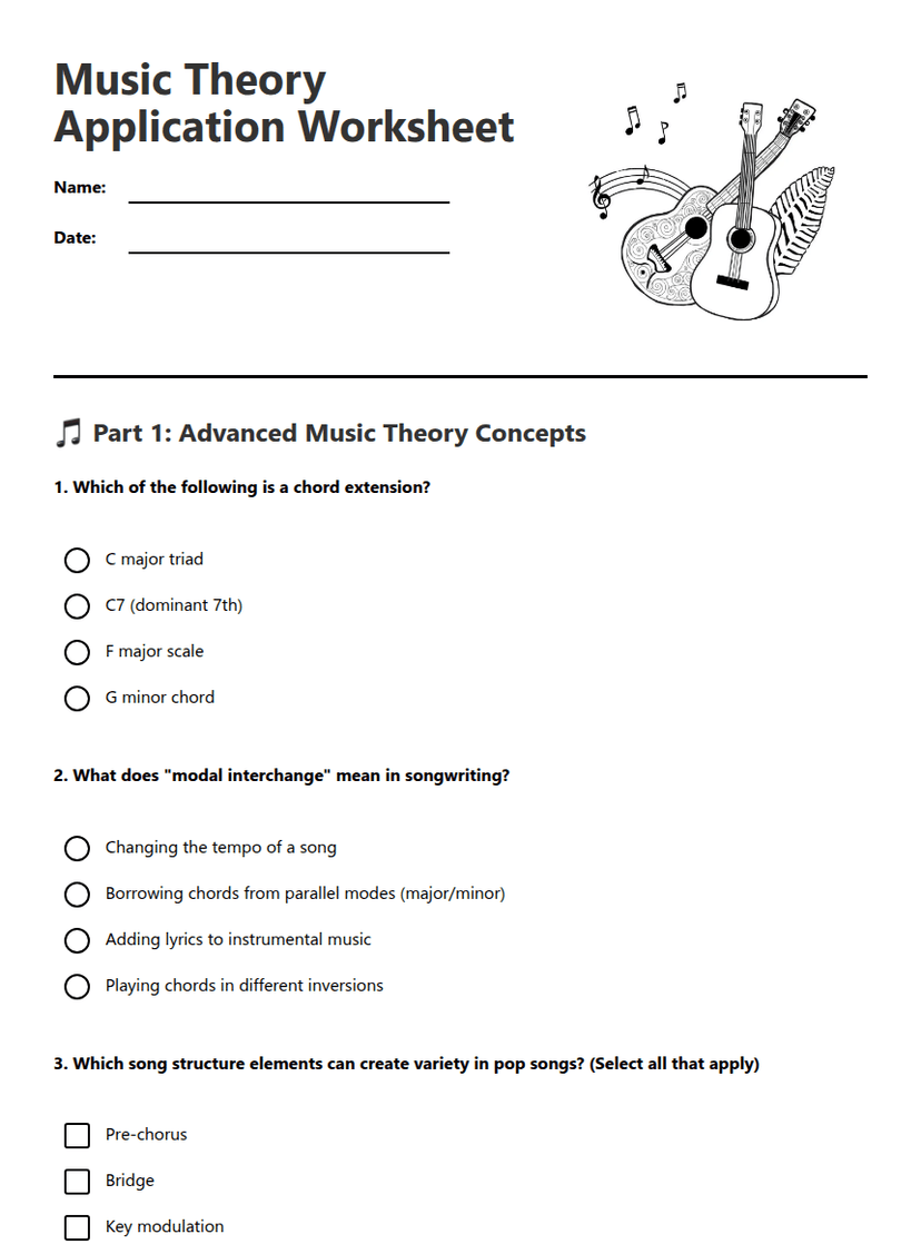 Music Theory Application Worksheet