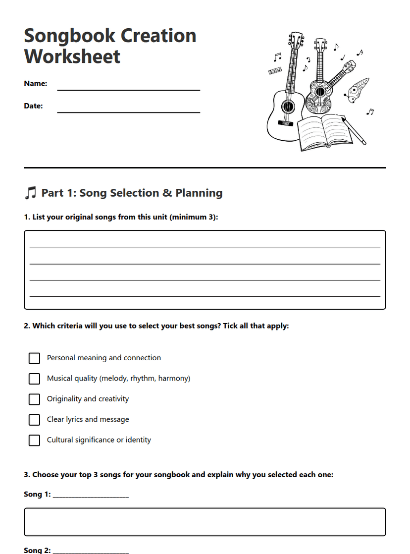 Songbook Creation Worksheet