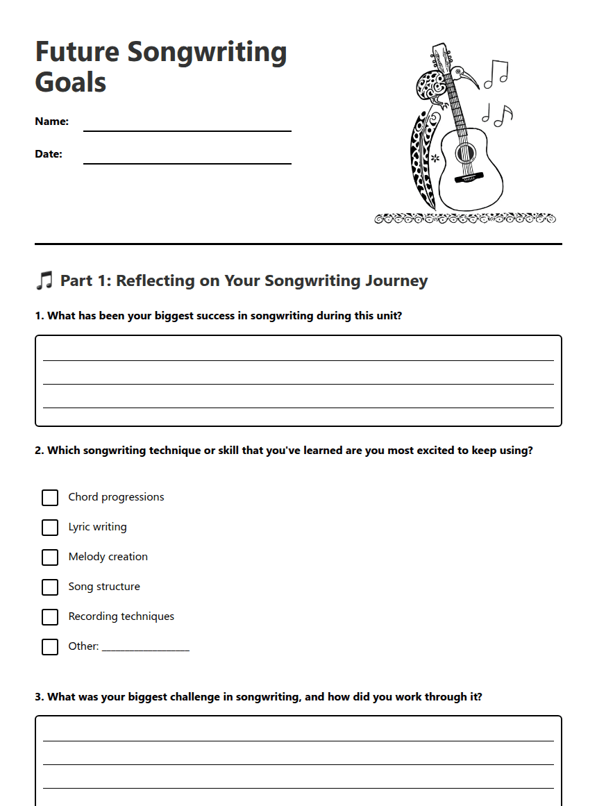 Future Songwriting Goals worksheet preview