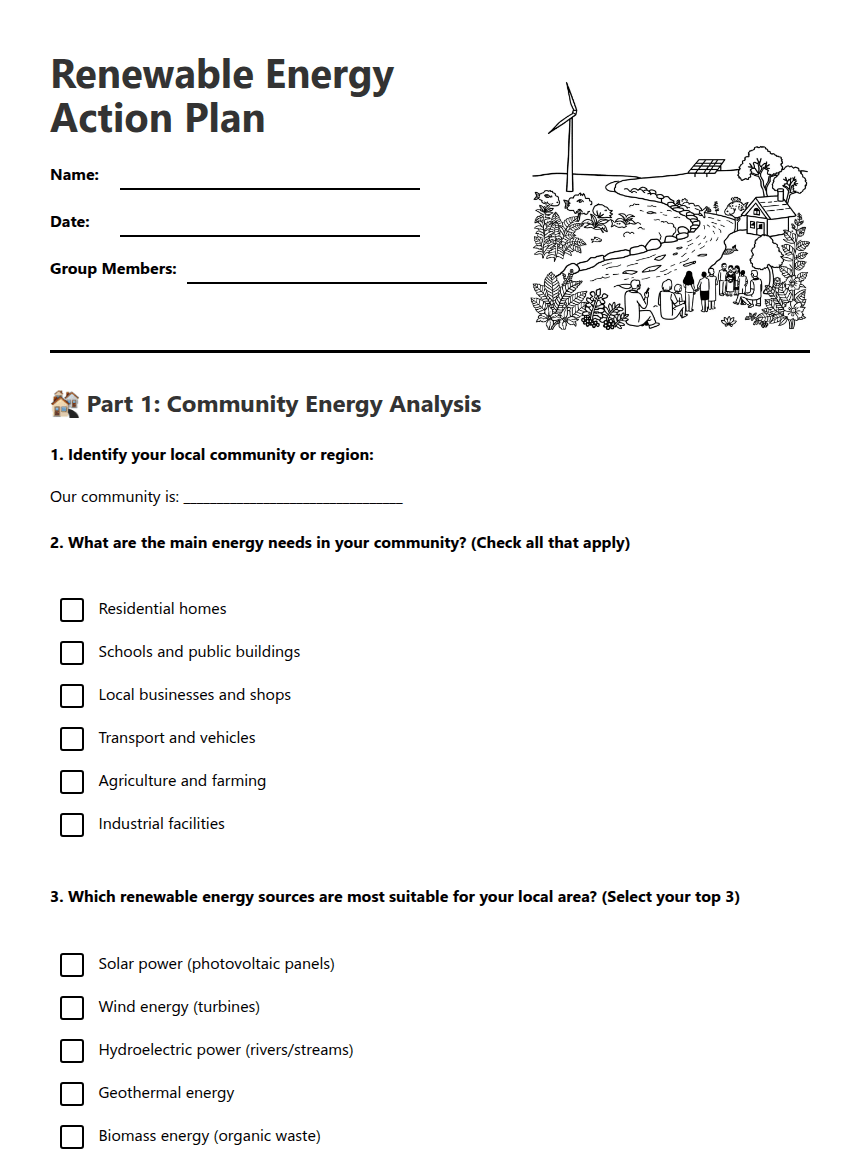 Renewable Energy Action Plan worksheet preview