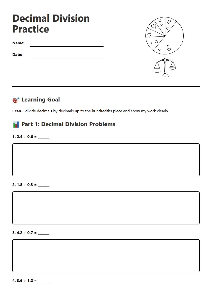 Decimal Division Practice worksheet preview