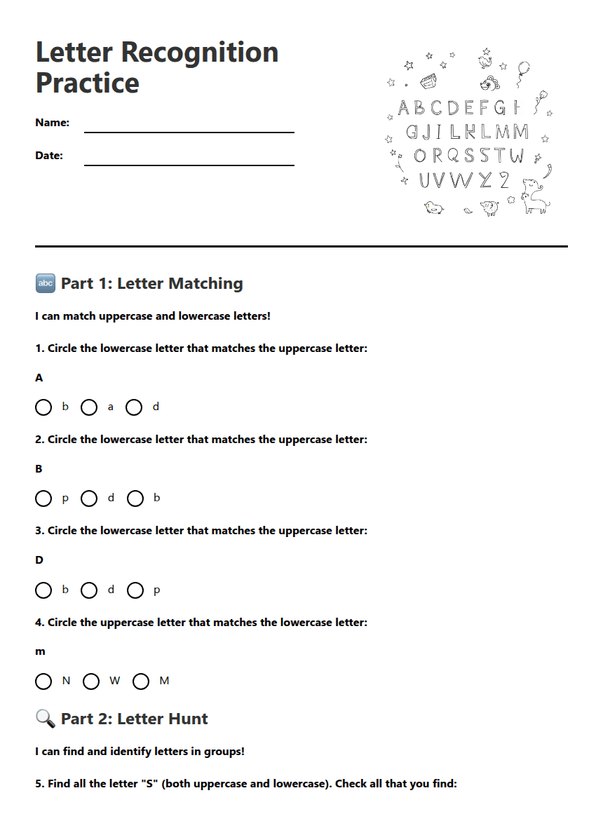 Letter Recognition Practice worksheet preview