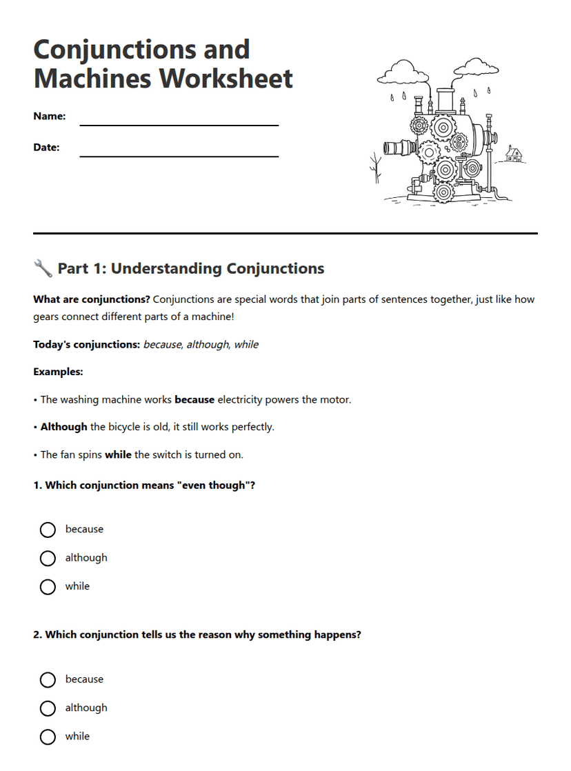 Conjunctions and Machines Worksheet