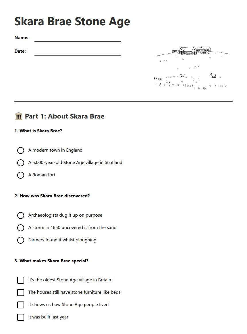 Skara Brae Stone Age worksheet preview