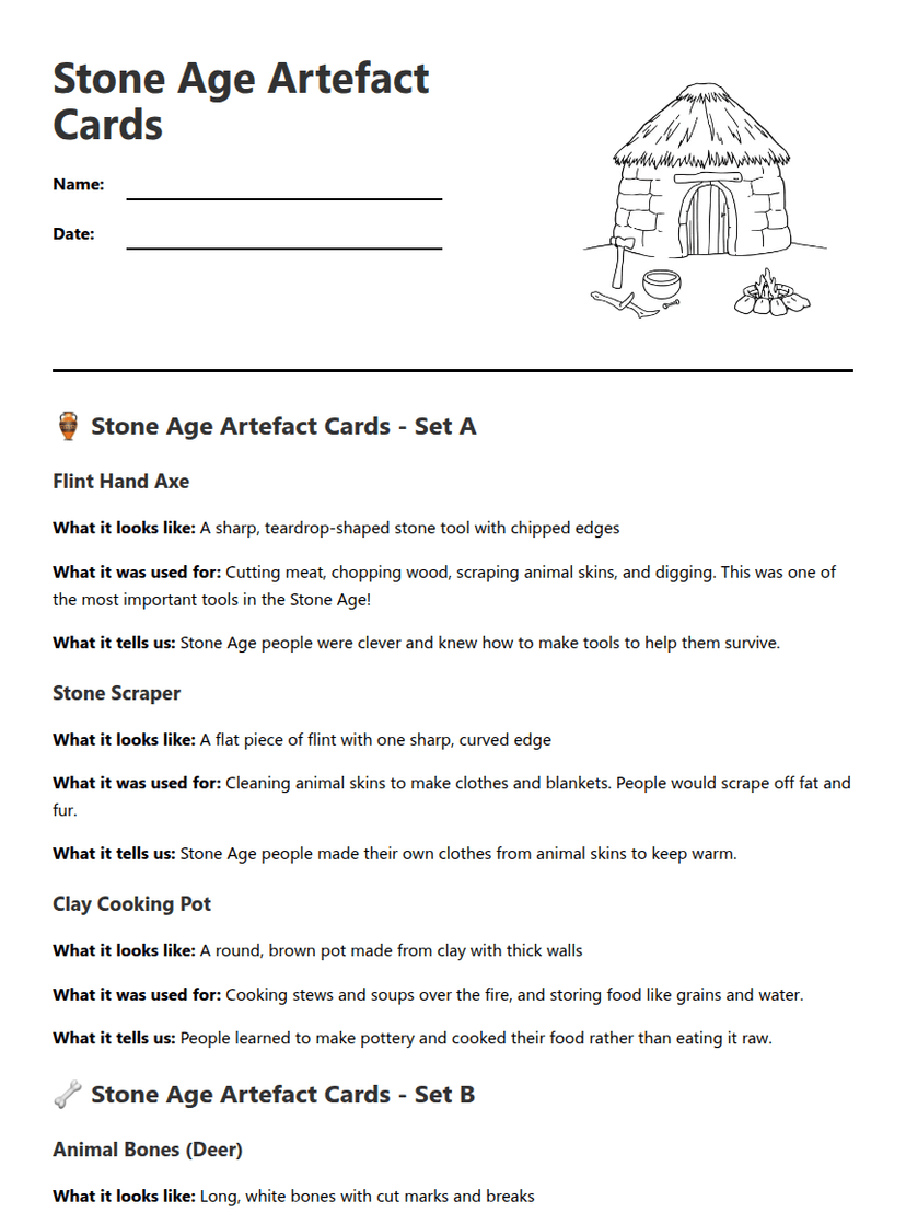 Stone Age Artefact Cards