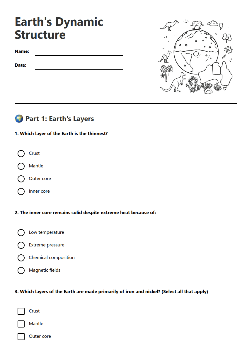 Earth's Dynamic Structure worksheet preview