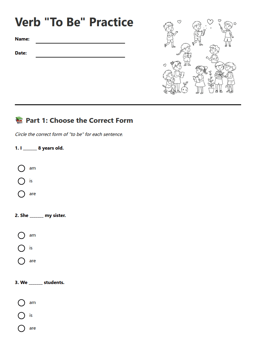 Verb "To Be" Practice worksheet preview
