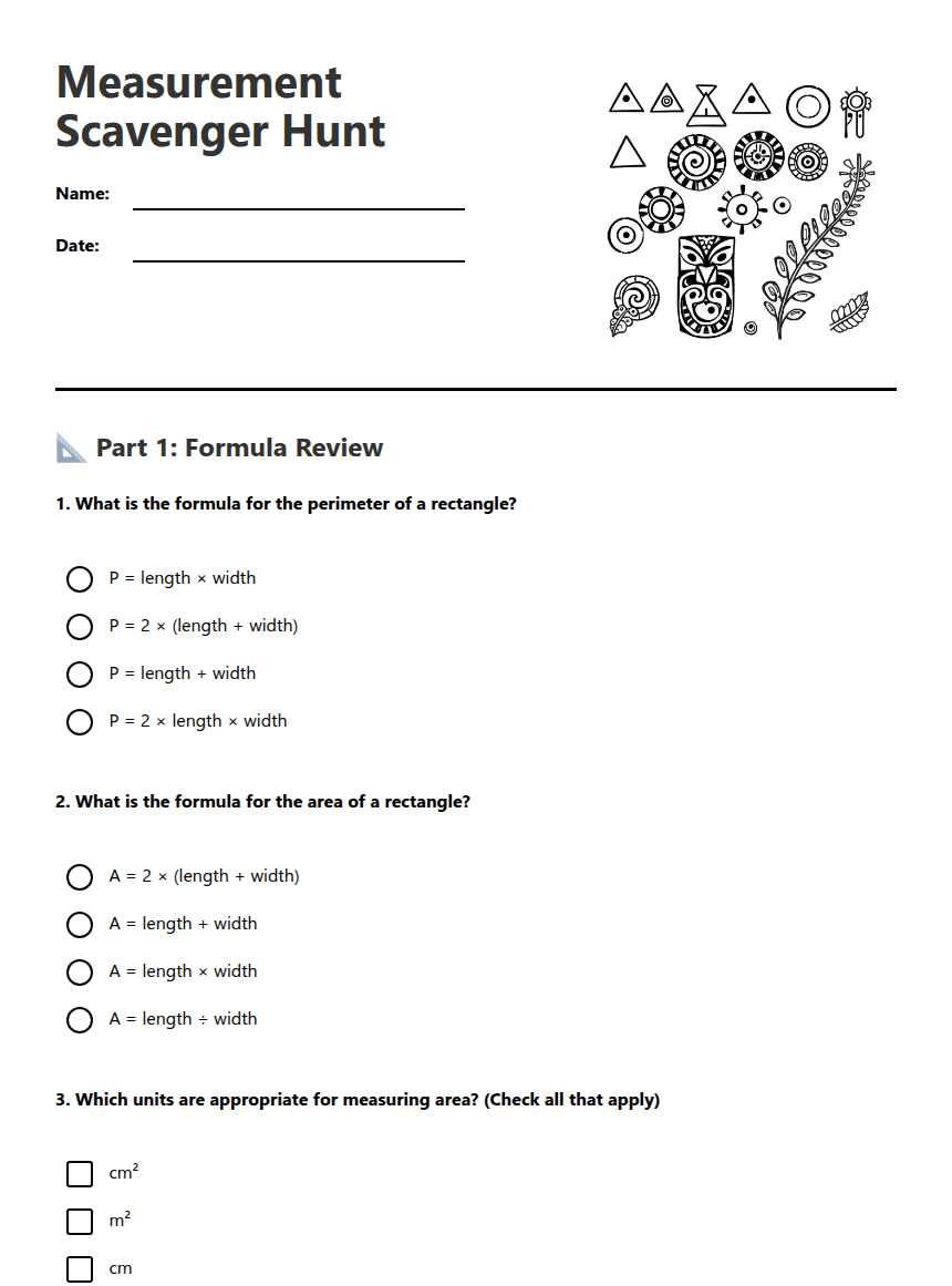 Measurement Scavenger Hunt worksheet preview