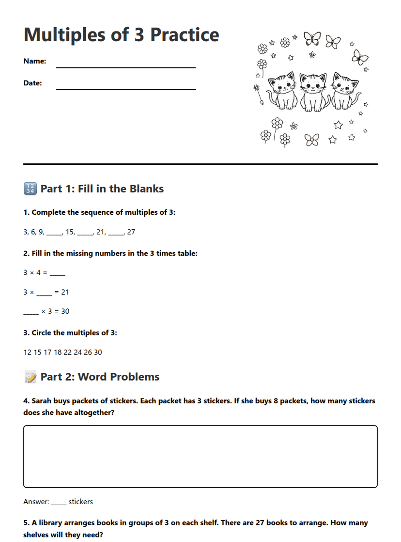 Multiples of 3 Practice