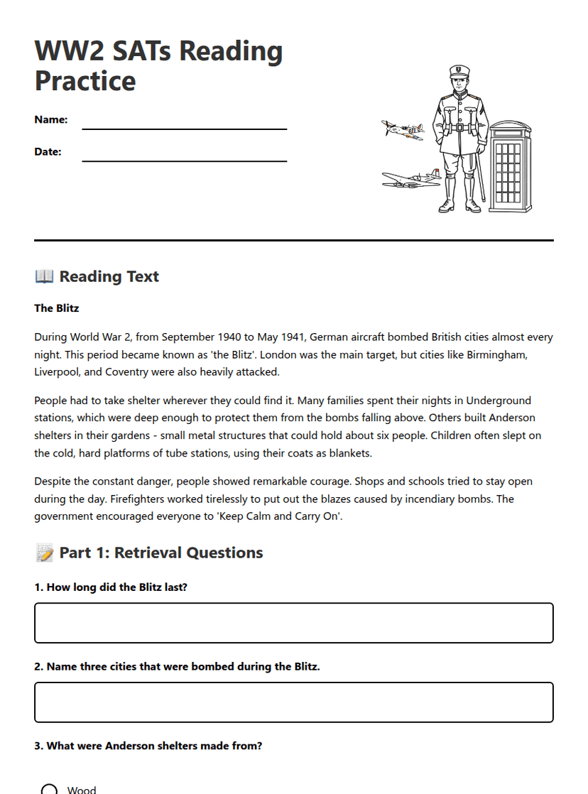 WW2 SATs Reading Practice