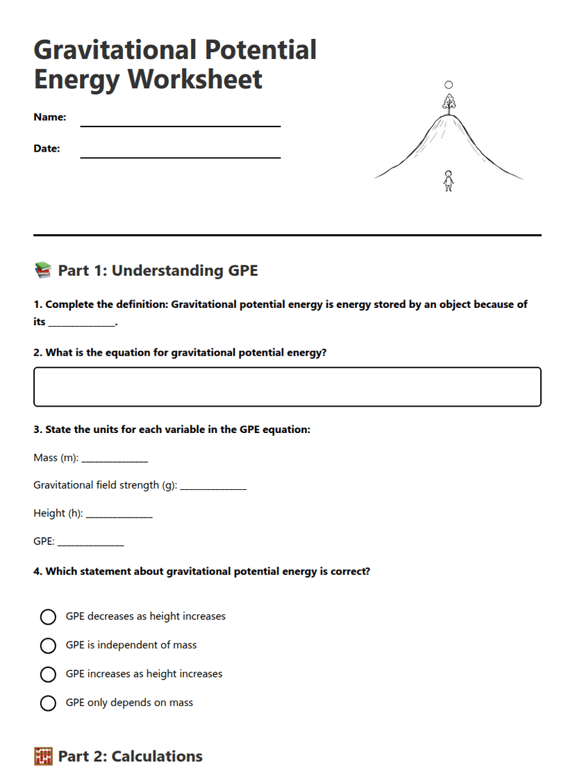 Gravitational Potential Energy Worksheet