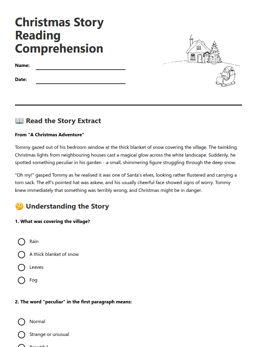 Christmas Story Reading Comprehension worksheet preview