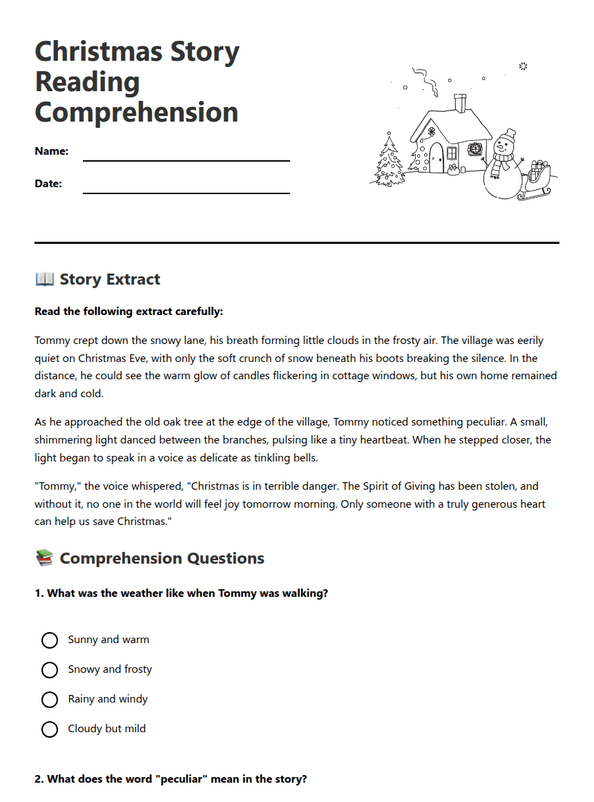 Christmas Story Reading Comprehension worksheet preview