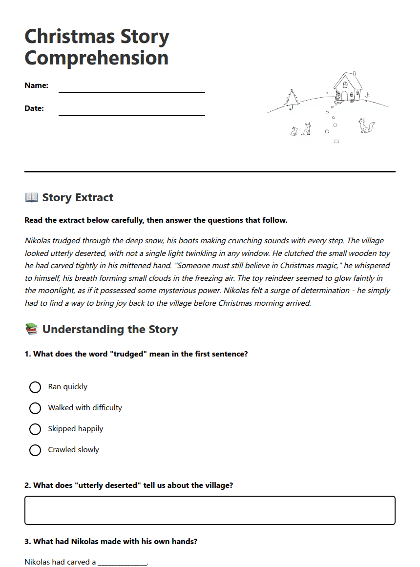 Christmas Story Comprehension worksheet preview
