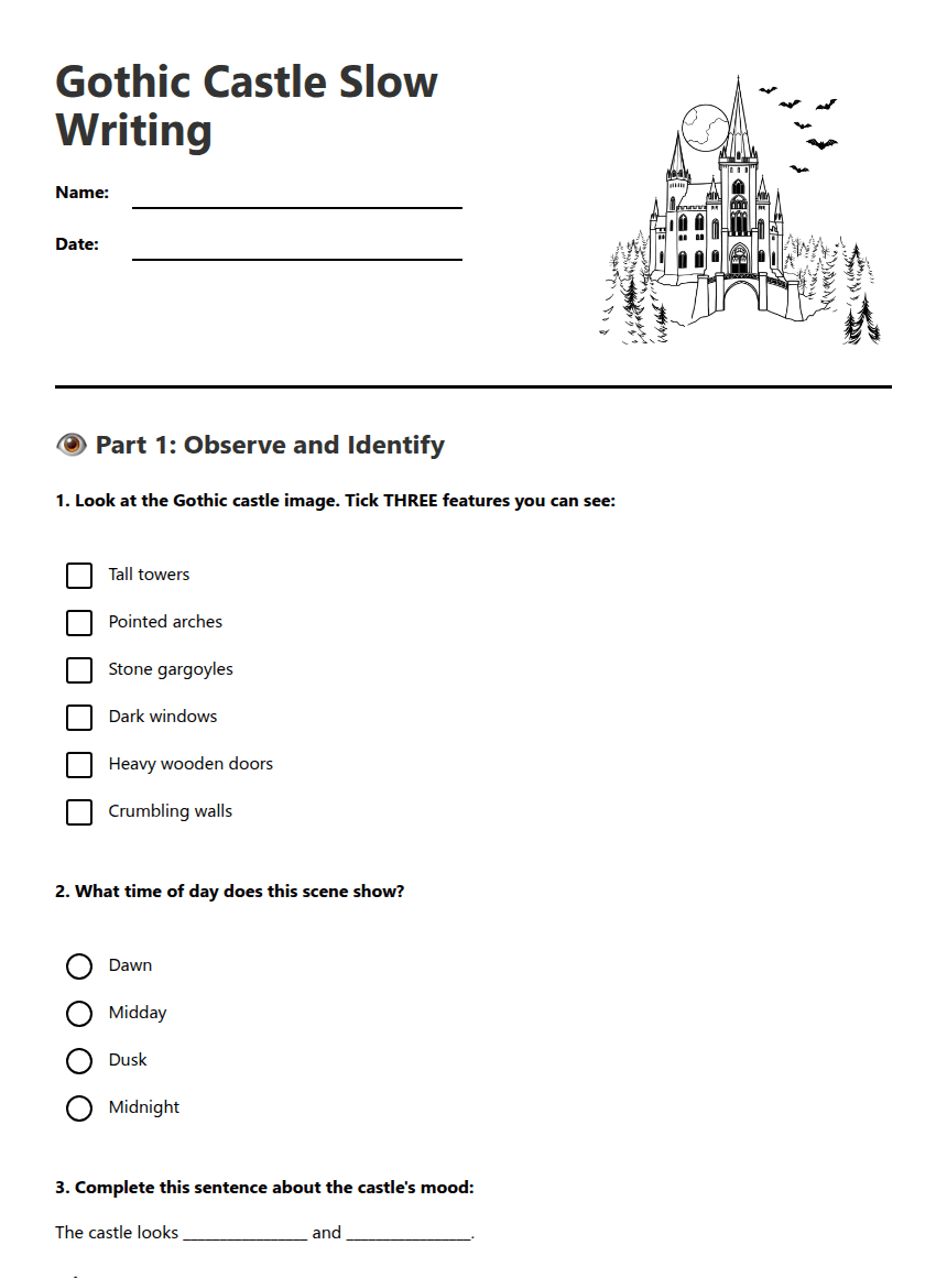 Gothic Castle Slow Writing worksheet preview