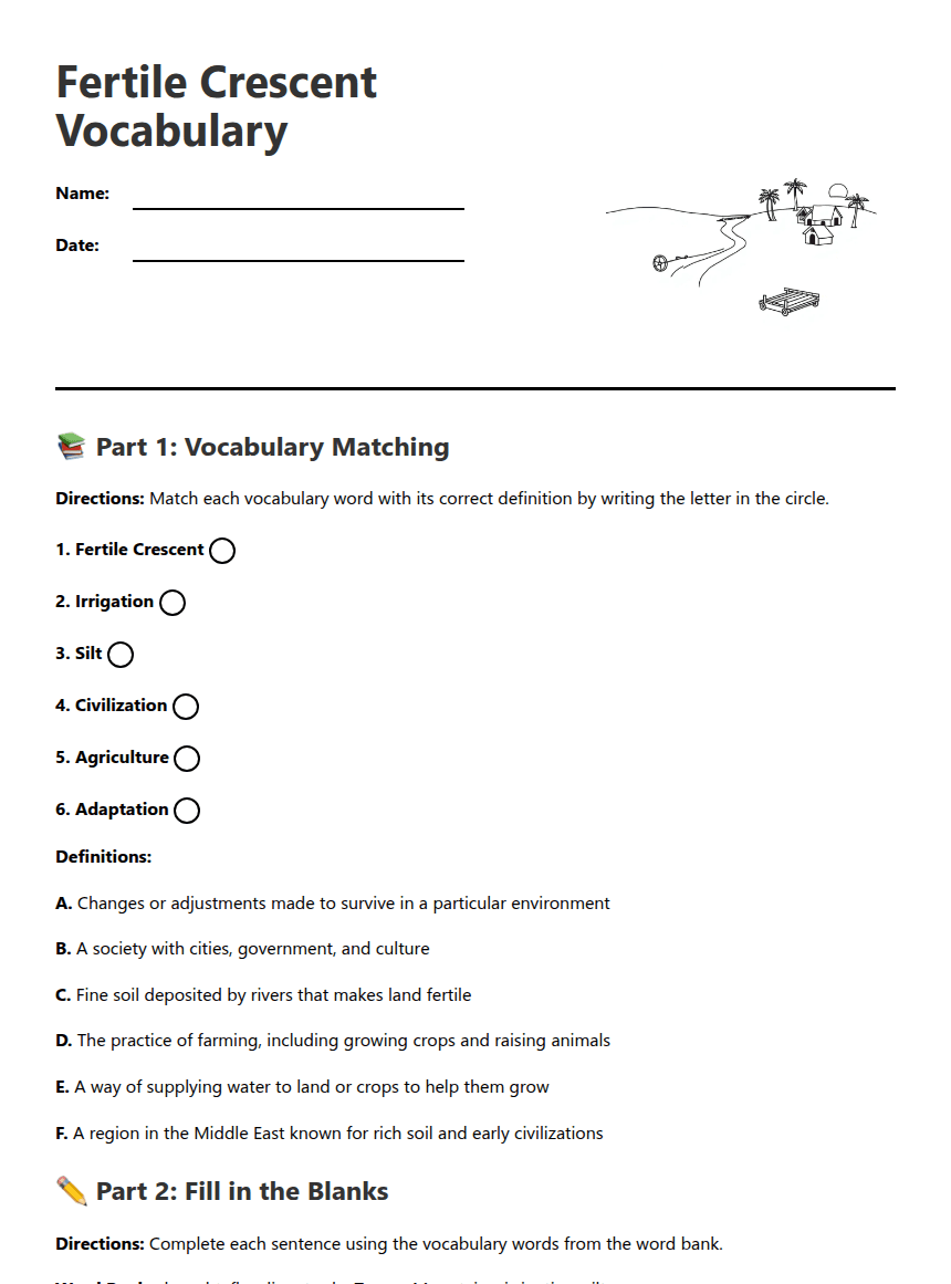 Fertile Crescent Vocabulary worksheet preview