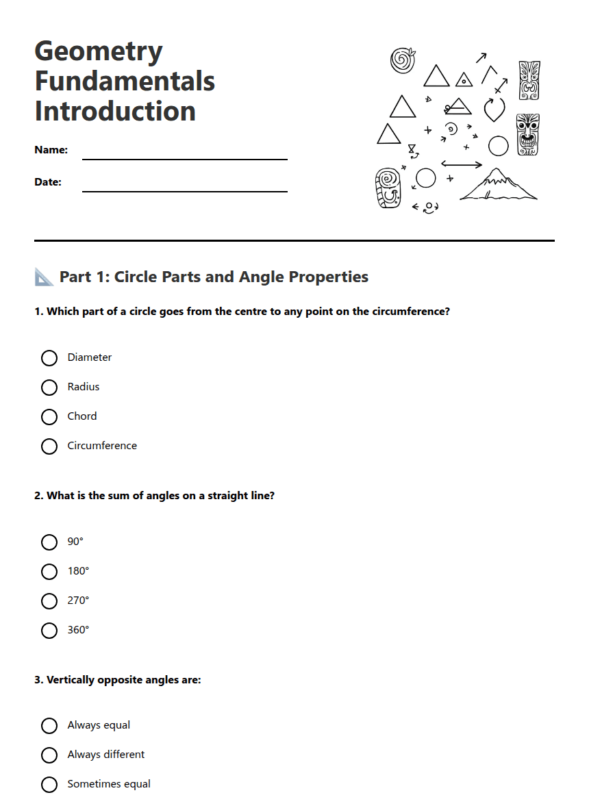 Geometry Fundamentals Introduction worksheet preview
