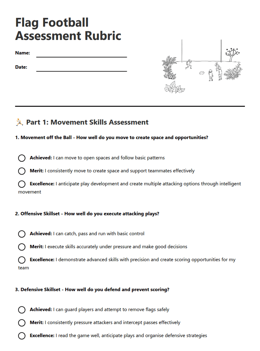 Flag Football Assessment Rubric