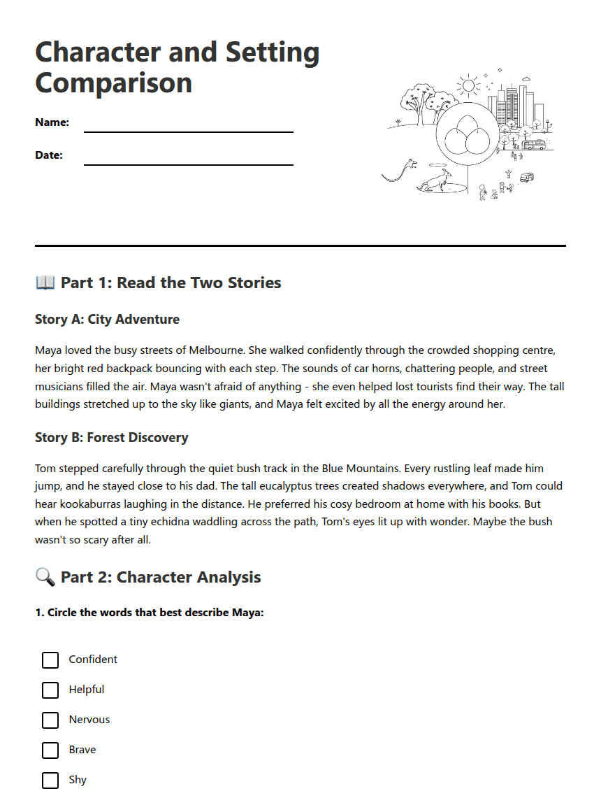Character and Setting Comparison worksheet preview