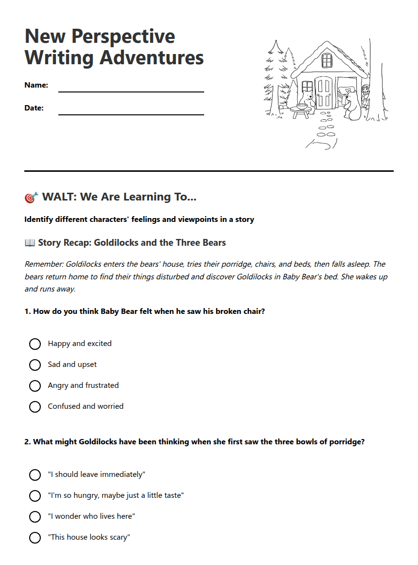 New Perspective Writing Adventures worksheet preview