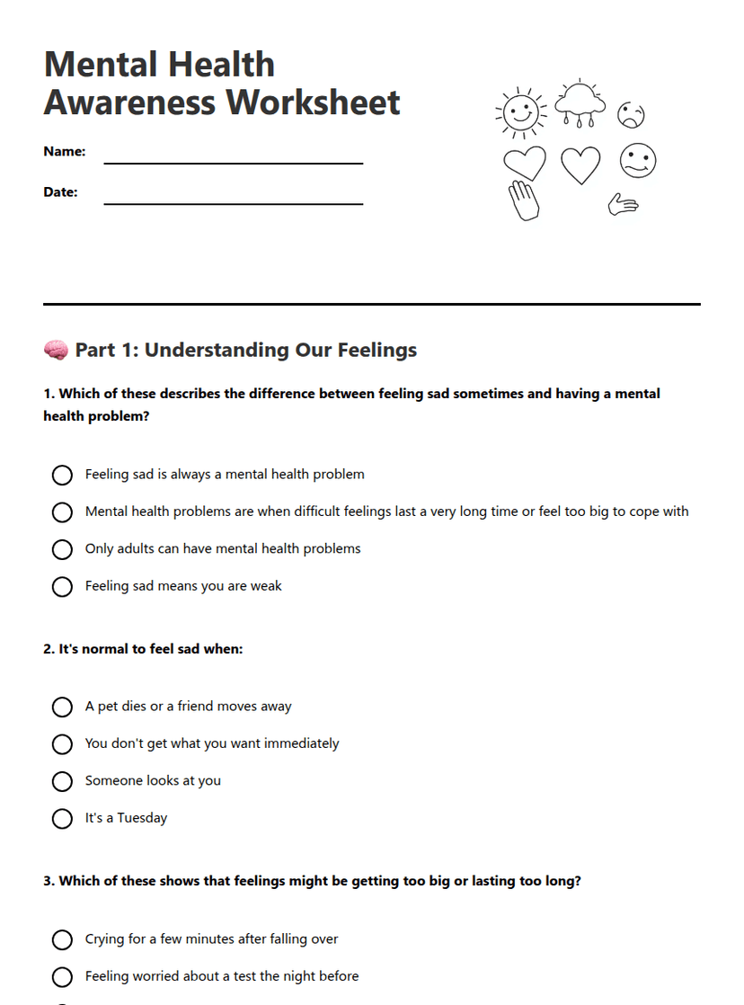 Mental Health Awareness Worksheet