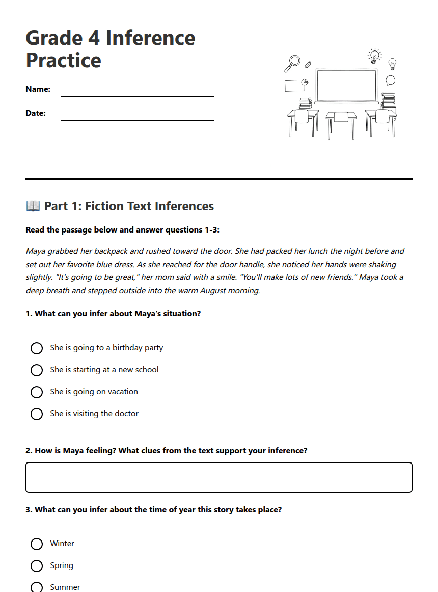 Grade 4 Inference Practice worksheet preview
