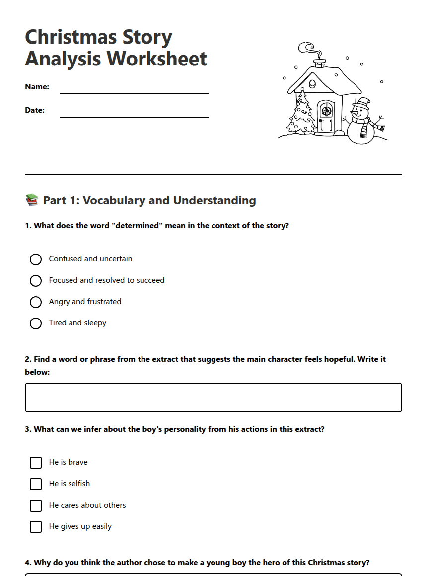 Christmas Story Analysis Worksheet worksheet preview