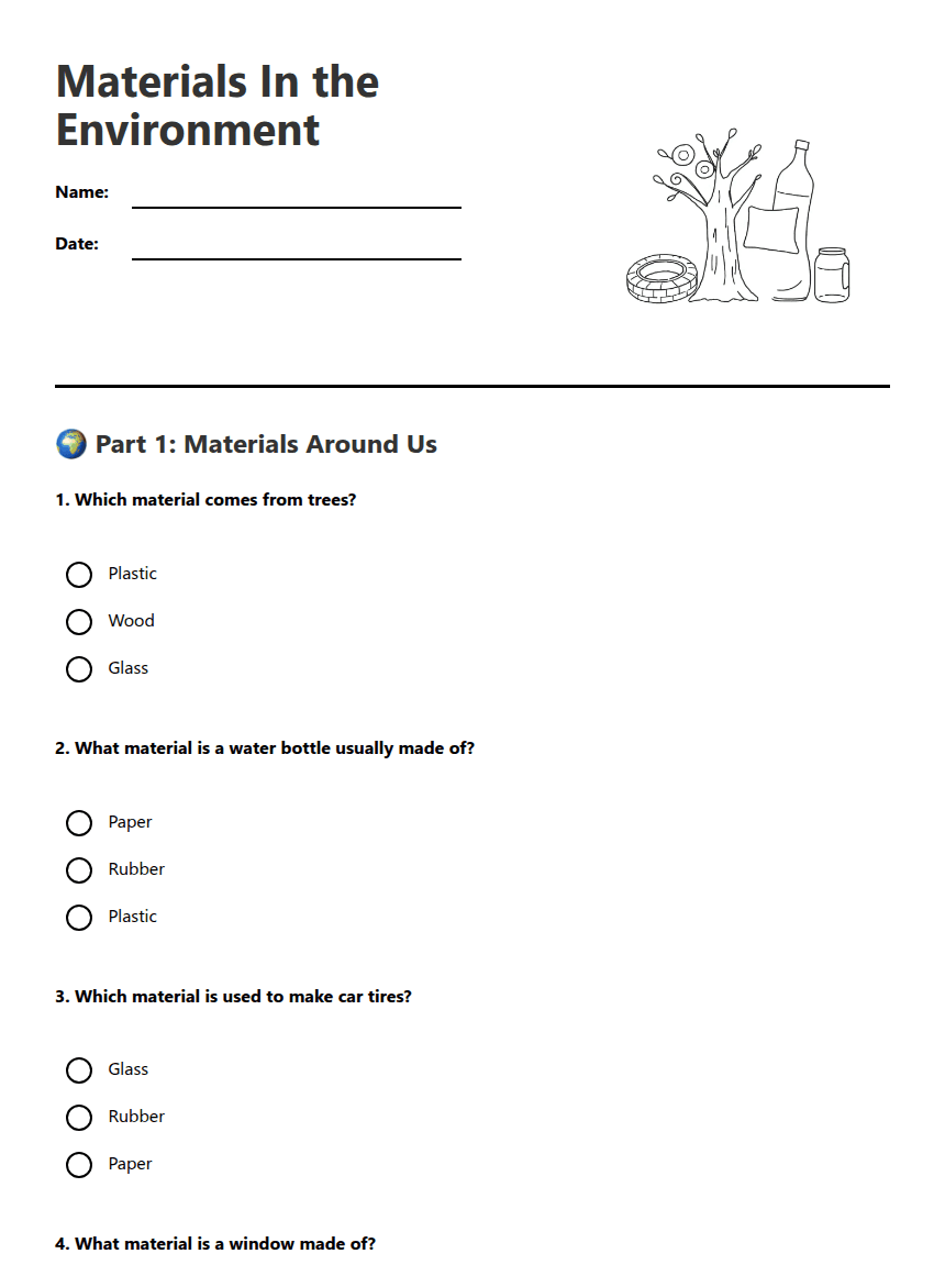 Materials In the Environment worksheet preview