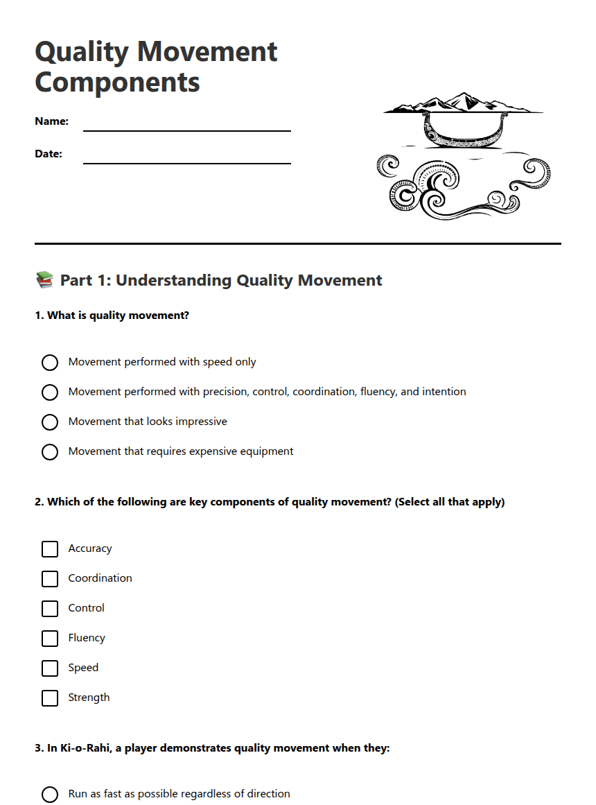 Quality Movement Components worksheet preview