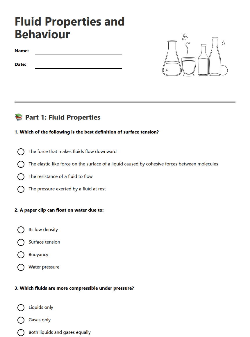Fluid Properties and Behaviour worksheet preview