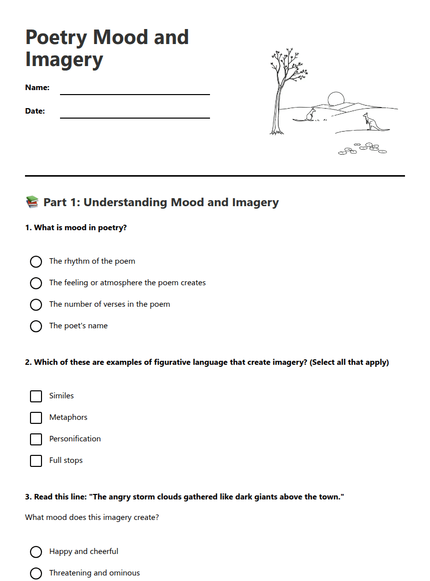 Poetry Mood and Imagery worksheet preview