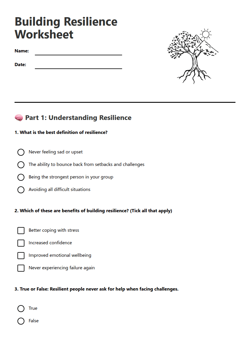 Building Resilience Worksheet worksheet preview