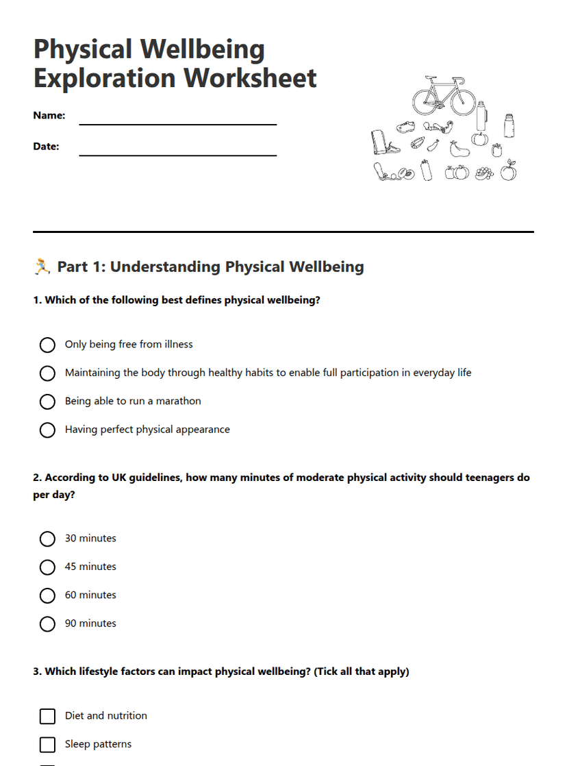 Physical Wellbeing Exploration Worksheet