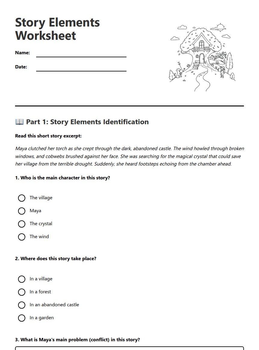 Story Elements Worksheet worksheet preview