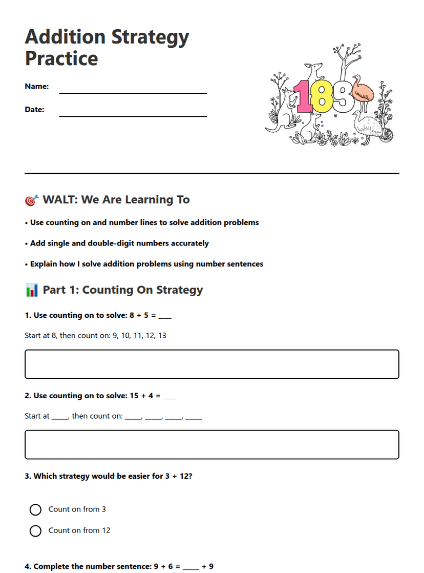 Addition Strategy Practice