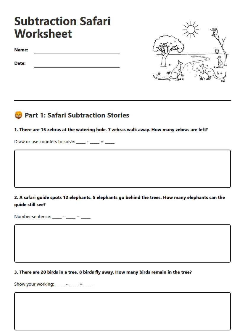 Subtraction Safari Worksheet