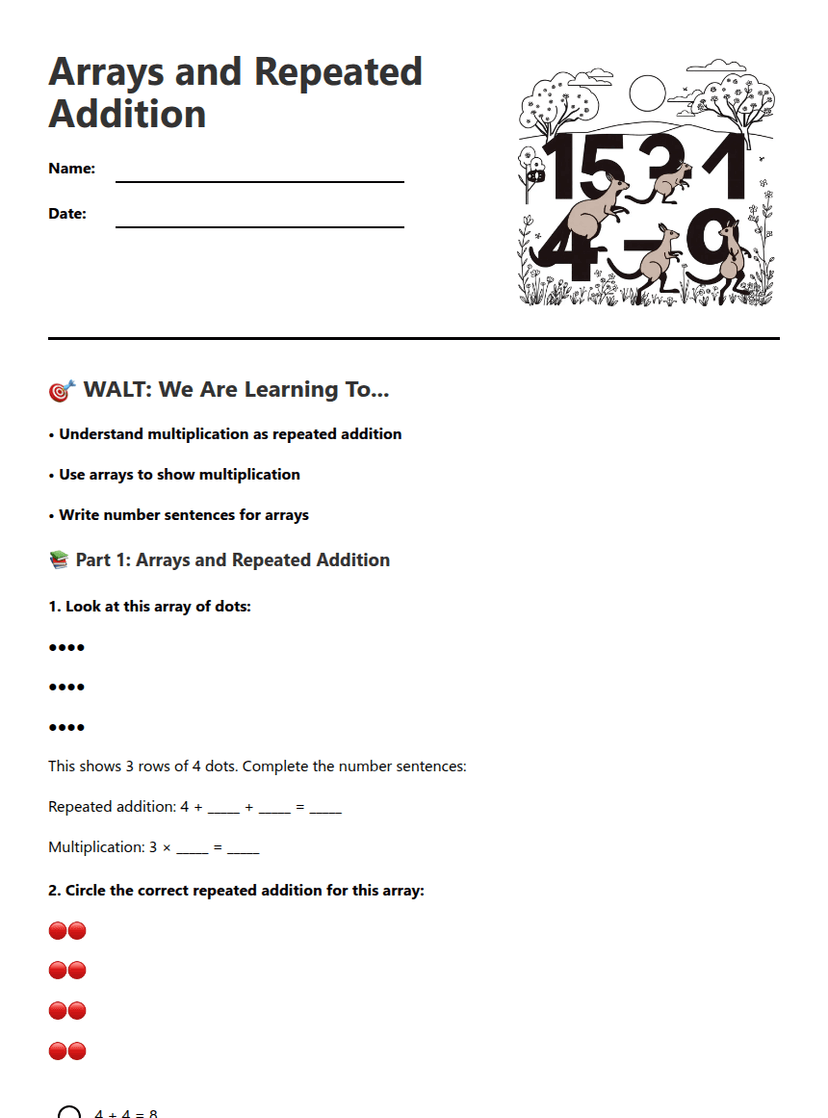 Arrays and Repeated Addition