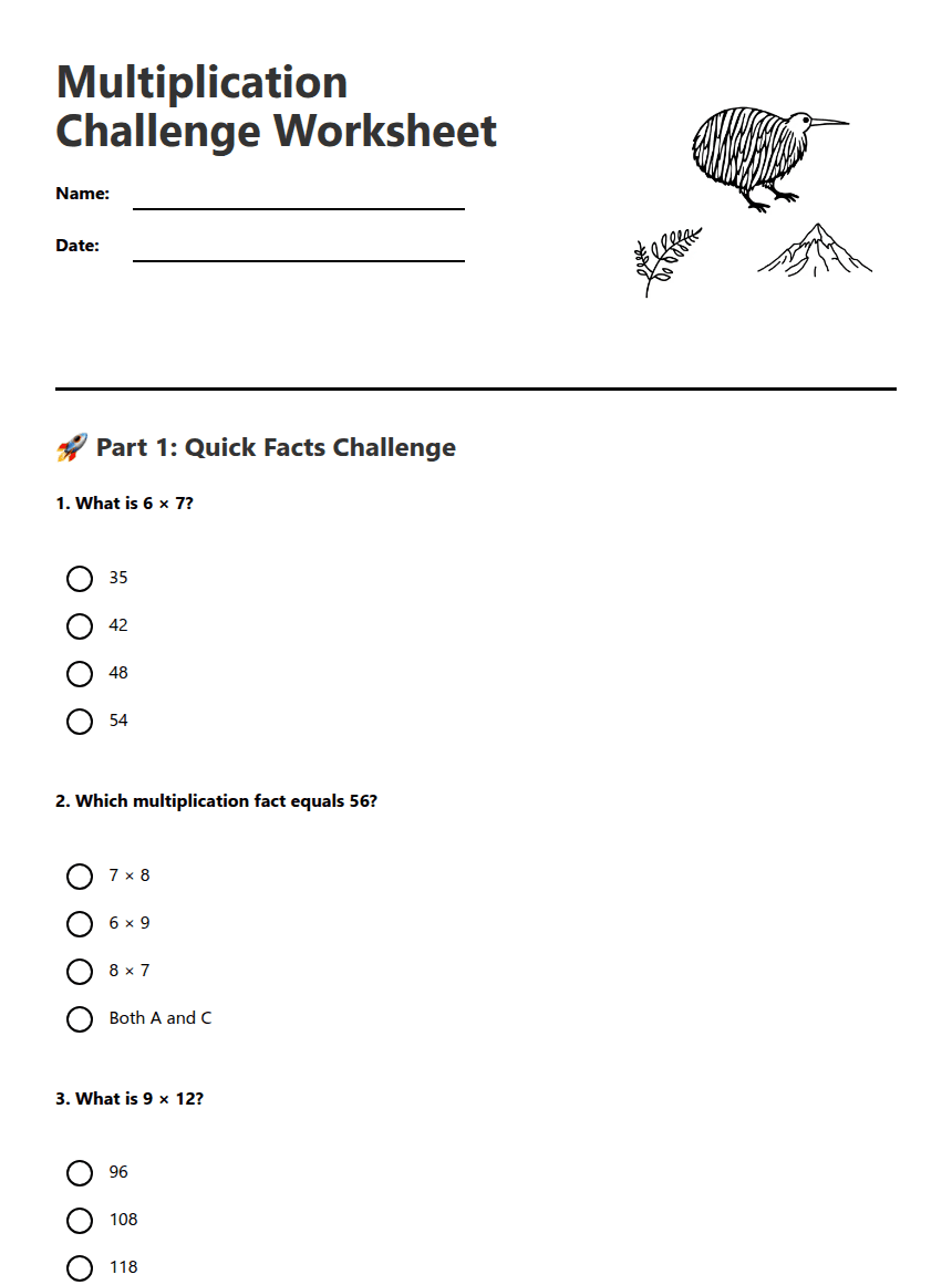 Multiplication Challenge Worksheet worksheet preview