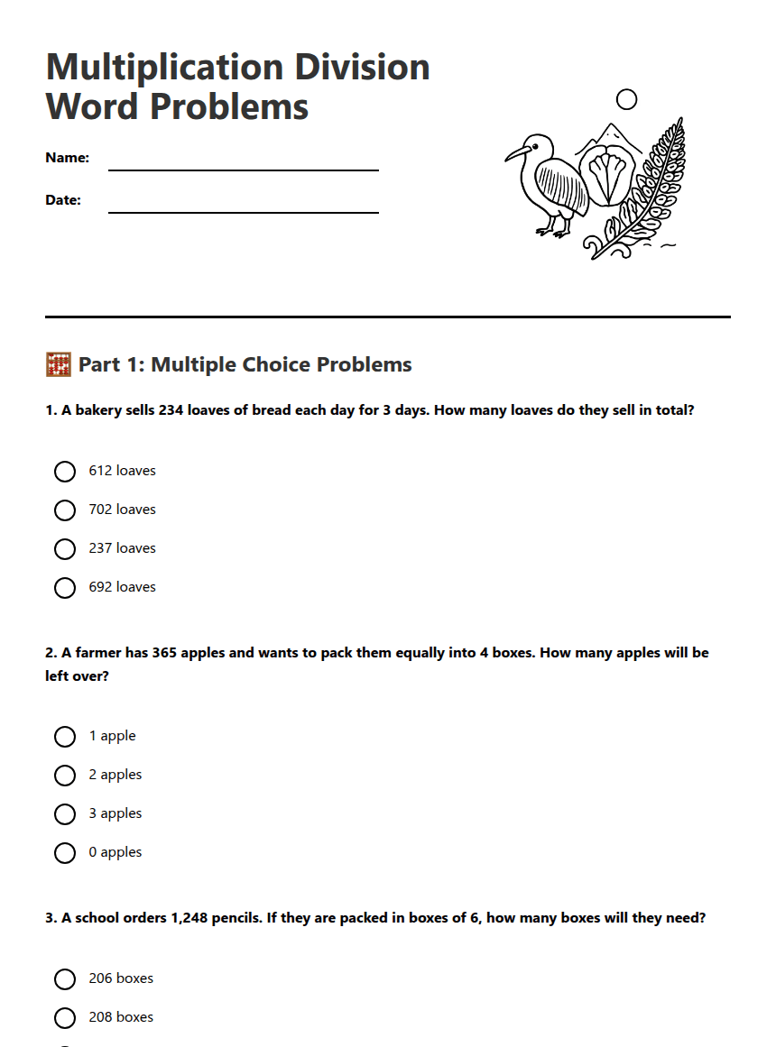 Multiplication Division Word Problems worksheet preview