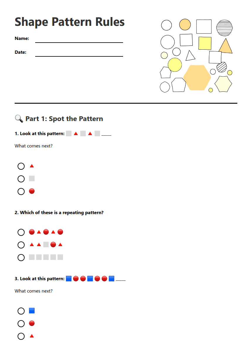 Shape Pattern Rules worksheet preview