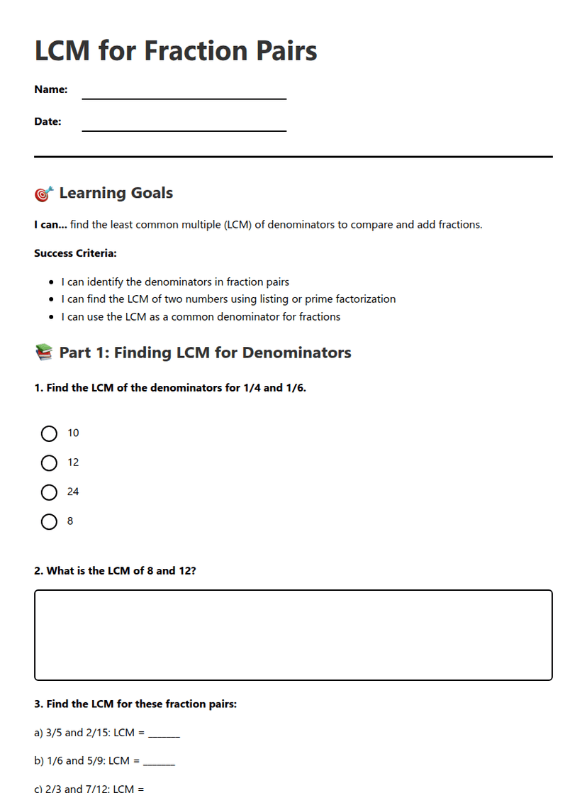 LCM for Fraction Pairs