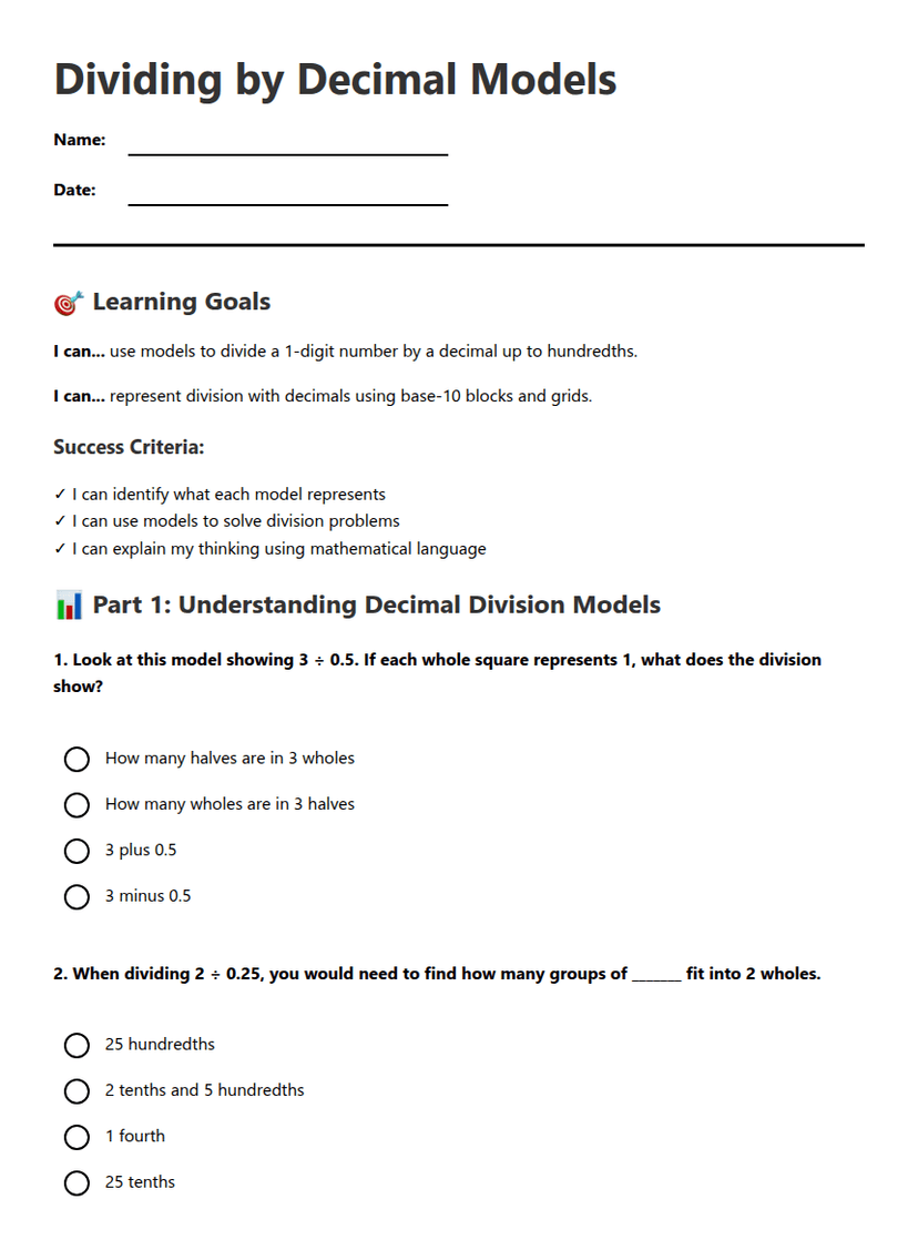 Dividing by Decimal Models