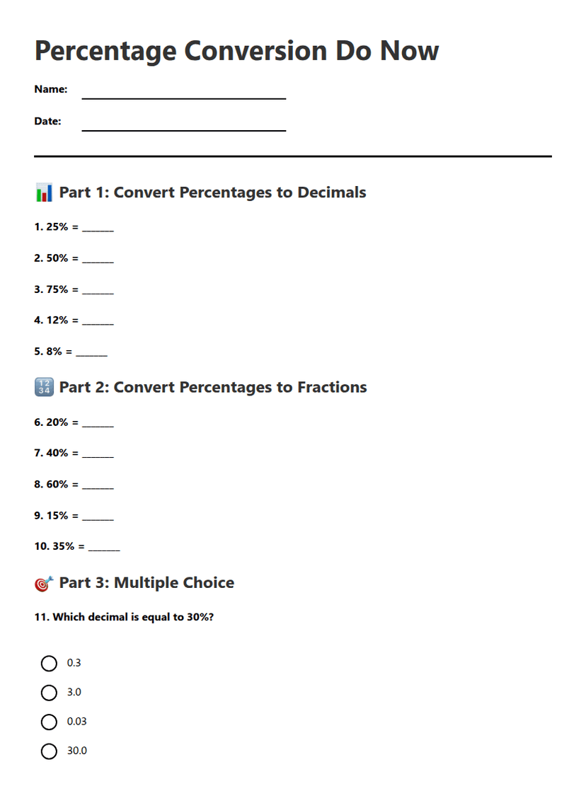 Percentage Conversion Do Now