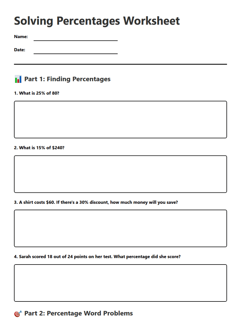 Solving Percentages Worksheet