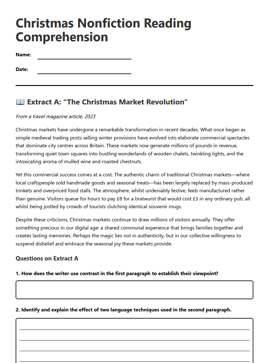 Christmas Nonfiction Reading Comprehension worksheet preview