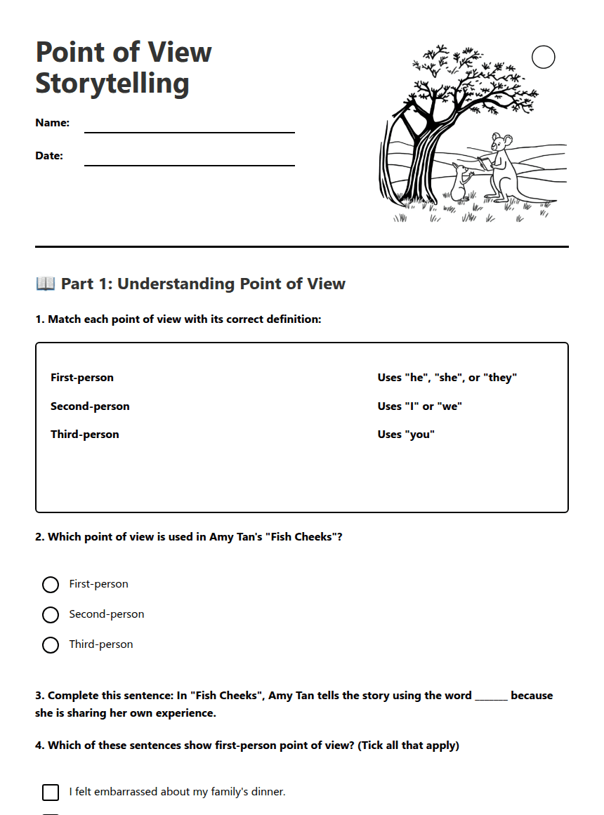 Point of View Storytelling worksheet preview