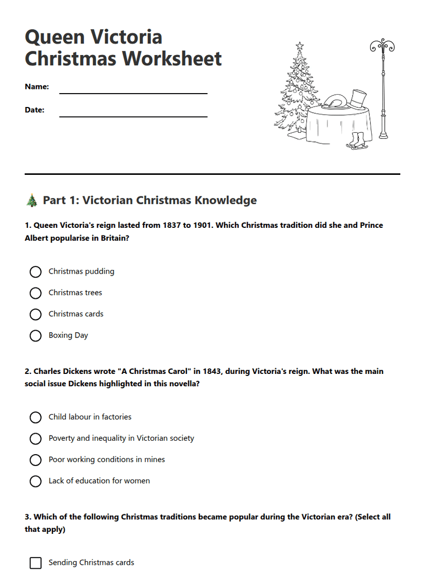 Queen Victoria Christmas Worksheet