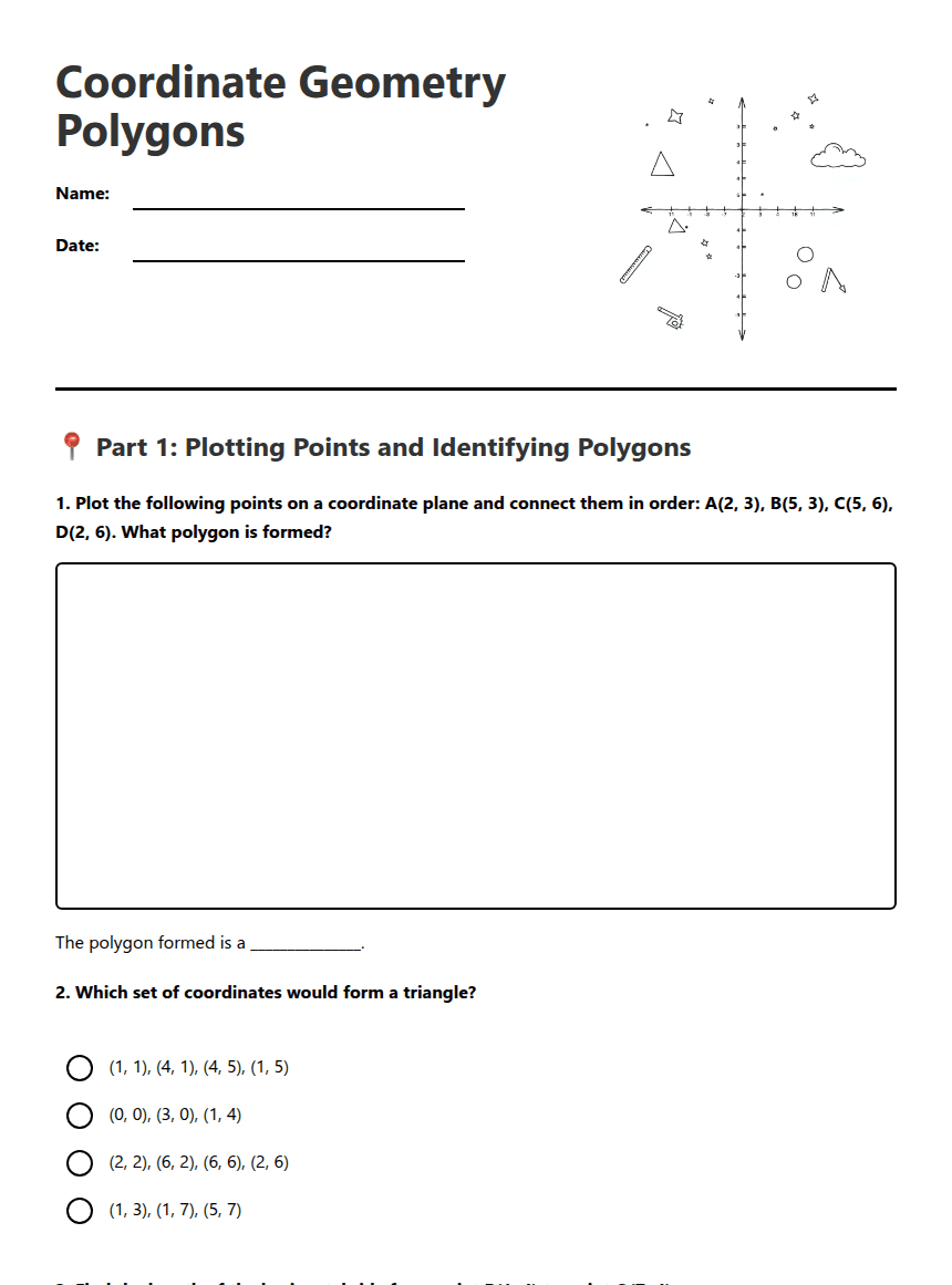 Coordinate Geometry Polygons worksheet preview